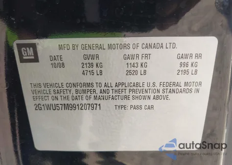 2009 Chevrolet Impala Ltz z USA, uszkodzony, nr VIN 2G1WU57M991207971